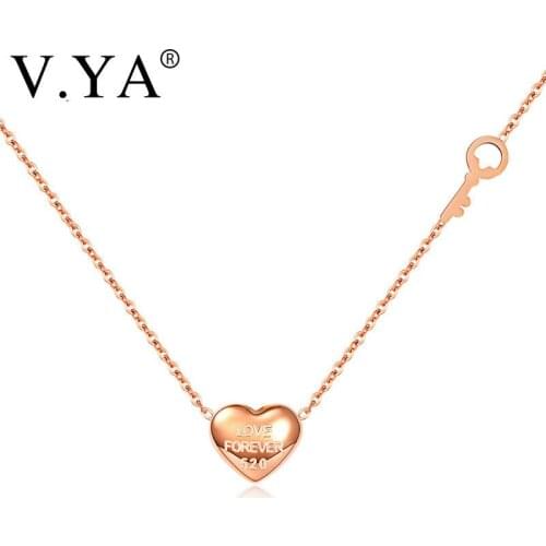V.Ya Women Love Heart Pendant Necklace Fashion Cute Rose Gold Stainless Steel Jewelry Choker Charm Party Female Gifts Drop Ship