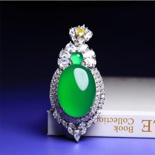With Certificate Luxury 925 Sterling Silver Women Necklace Ethnic Green Jade Gemstone Pendants Necklaces Fine Jewelry Wholesale