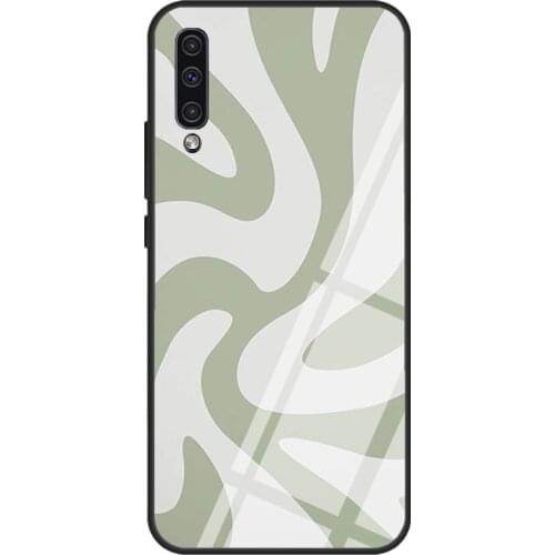 Liquid Swirl Pattern Gray Sage Green Tempered Glass Phone Case For Samsung A12 A32 A52 A72 A51 A71 A31 A40 A50 A70 A20e A21S