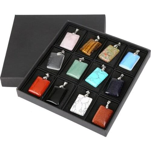 12pc Charms Rectangular Stone Pendant Necklace For Women Men Jewellery Choker Necklaces Pendants Jewelry 2018