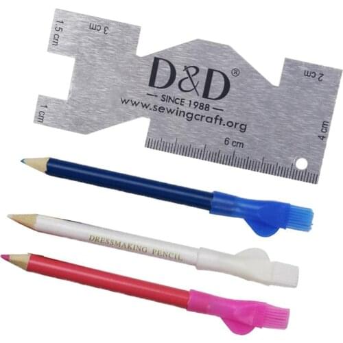 3Pcs Tailors Chalk Pen Pencil and 1 Piece Multi Functions Sewing Ruler For Sewing Dressmakers DIY Craft Markers Pens