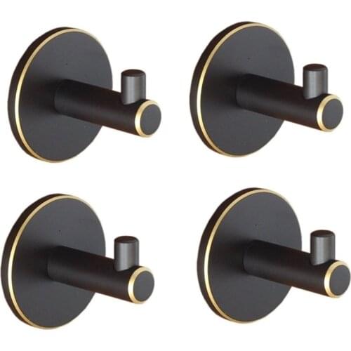 4PCS Solid Brass Brushed Gold Coat Hook Nordic Simple Clothes Hook Wall Hook For Kitchen, Bathroom, Living Room Black Robe Hook