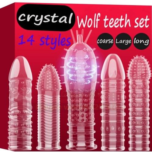 5 Pieces/set of 14 Type of TPE Condom Delay Time Crystal Cock Ring Reusable Condom Penis Extension Penis Ring Adult Male Sex Toy