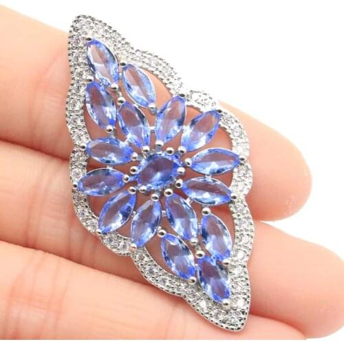 49x37mm Big European Design Big Created Blue Aquamarine Pink Tourmaline For Women Dating Silver Pendant