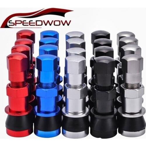 SPEEDWOW Car Parts 4x TR416 1-1/2" Bolt-in Tire Valve Stem Aluminium Tire Vavle Stems For Passenger Car & Light Truck Black Red
