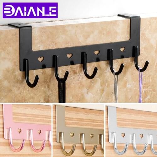BAIANLE Door Hooks Hanger Aluminum Garage Clothes Hanger Storage Organizer Rack Wall Mount 5 Hooks for Hanging Coats Jeans keys