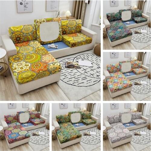 Bohemian Geometric Sofa Seat Cover Living Room Furniture Protector Elastic Mandala Sofa Seat Cushion Cover 1-4 Seater