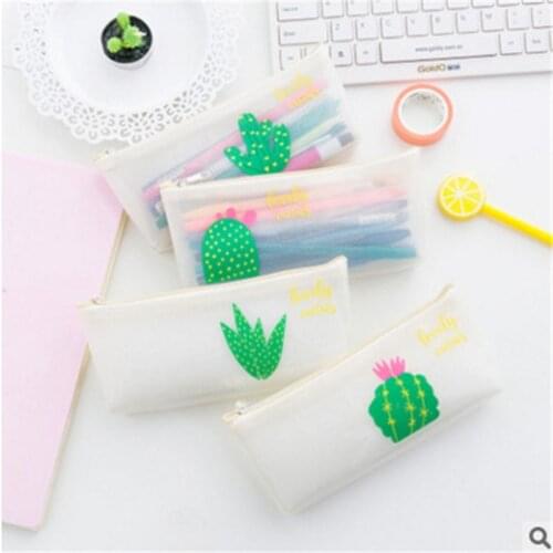 DL 2017 new new Korean PVC soft bag zipper pencil lead cactus pencil case custom Stationery for office supplies students