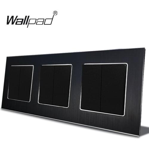 EU 6 Gang Push Button Light Switch Wallpad 110V-250V AC Aluminum Plate 16A 234*86mm Triple 2 Gang Lamp Power Supply with Claws