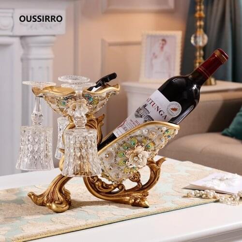 European Red Wine Holder living room luxury wine cabinet decorations High foot wine glass holder household wine bottle rack