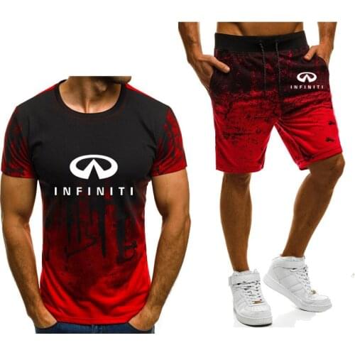 Fashion Summer Men T Shirts Infiniti Car Logo Print short sleeve Gradient Casual Cotton Crew neck Men T-shirt shorts 2pcs suit H