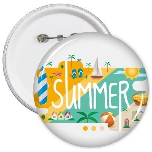 Summer Season Illustration Round Pins Badge Button Clothing Decoration Gift 5pcs