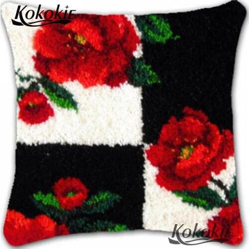 Crocheting Rug yarn pillowcase latch hook flowers pillow cross stitch kits embroidery needlework sets Cushion Mat rug carpet