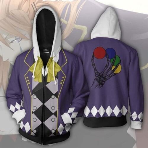 Anime Black Butler Kuroshitsuji Circus Joker Cosplay Hooded 3D Printed Jacket Long Sleeve Hoodies Zipper Coat