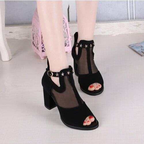 Korean version of the summer new thick with zipper sandals fashion sexy fish mouth mesh high heels hot sale free shipping