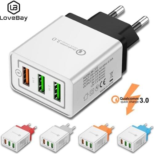 Lovebay EU/US Plug USB Charger Quick Charge 3.0 For Phone Adapter 18W 3 Ports QC 3.0 Fast Charger Charging For iPhone Samsung