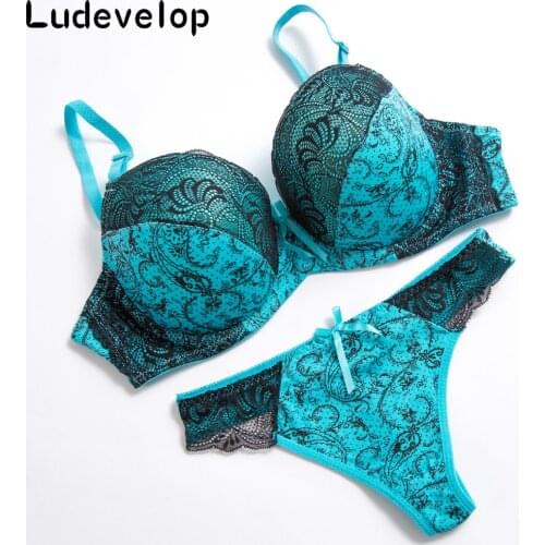 Ludevelop Lady Sexy Women Bra Set Plus size Floral Lace Bralette Briefs Set Elegant Thin cup Bra Underwear Women Lingerie Set