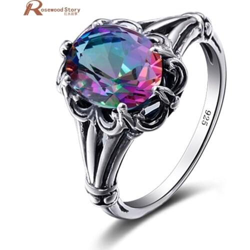 Mystic Fire Rainbow Topaz Crystal Ring Engagement Wedding Ring 925 Sterling Silver For Women Wedding Promise Ring Bridal Jewelry