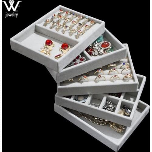 WE Gray Velvet Suede Ring Earrings Organizer Ear Studs Jewelry Display Stand Holder Rack Showcase Plate Fashion Jewelry Box
