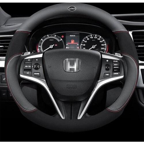 Genuine Leather Car Steering Wheel Cover 15 inch/38cm for Honda Accord City Civic CRV BRV URV HRV Mobilio Odyssey Vezel Stream