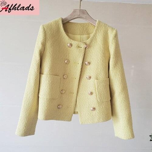 New Product Autumn And Winter Luxury High Quality Coats Tweed Double-Breasted Long Sleeve Round Neck Small Fragrance Jackets