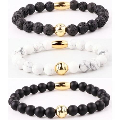 New Fashion High Quality Natural Stone Beads American Football Soccor Charm Elastic Bracelet Jewelry Bangle Men