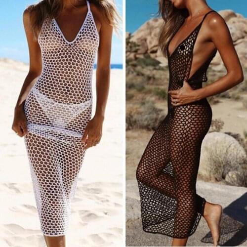 50% Wholesales Women Crochet Fishnet Bikini Cover Up Beach Dress Tunic Long Hollow Out Swimsuit