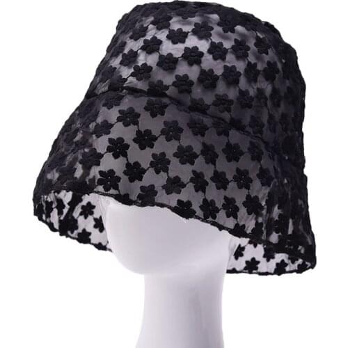 Daisy Embroidered Buckets Womens hat Transparent Panama Women Lace Flower Beach Hats Snapback Fashion Sun Cap Summer Stackable