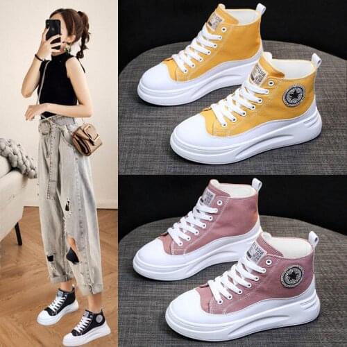 2021 new high top muffin bottom canvas shoes new spring and autumn fashion thick bottom popular high casual Korean canvas shoes