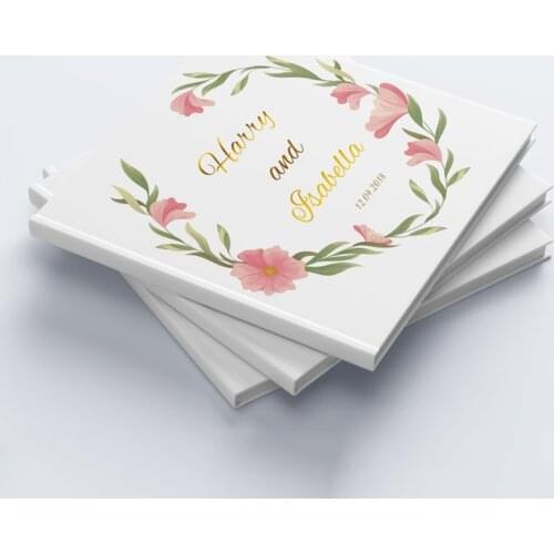 Personalized Flower Wedding Guest Book Alternatives White Wedding Guestbook Photo Album Wreath Gold Foil Party Decor Favours
