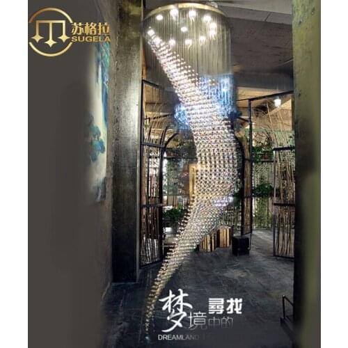 Simple modern moon crystal chandelier villa staircase duplex building living room long chandelier