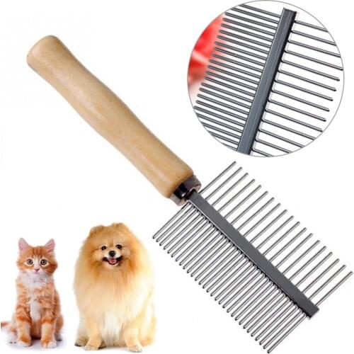 Pet Hair Wooden Handle Cat And Dog Hair Comb Stainless Steel Pet Massage Hair Trimming Comb Easy Clean Brush Beauty Accessories