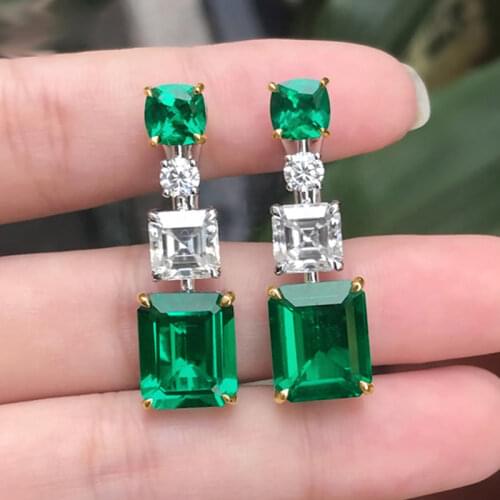 UILZ Luxury AAA Zircon Bridal Wedding Drop Earrings Elegant Green Crystal Bridal Engagement Jewelry Accessories for Women