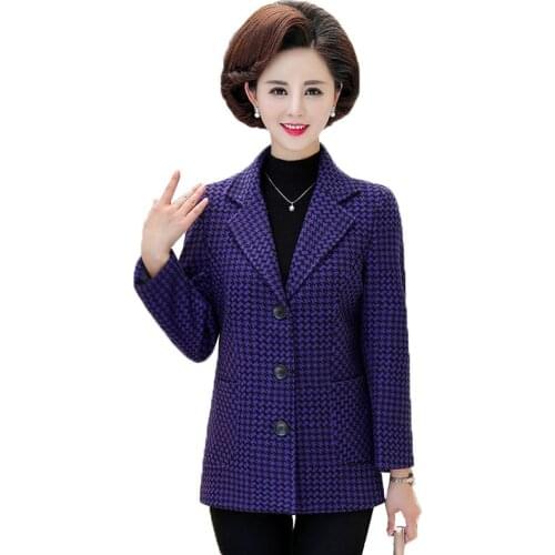 Middle-aged elderly women autumn winter woolen coat plaid coat fashion mother Plus Size 5XL Woolen Coat Female Outerwear R328
