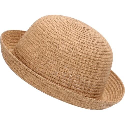 Two Design Children Straw Paper Sun Hat Cute Ears 2-5 Years Boys Girls Summer Plain Beach Hat Brown Khaki Ivory Orange Yellow