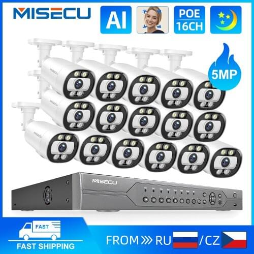 Techege 5MP H.265 16CH POE NVR Kit CCTV AI Security Camera System Kit Outdoor Waterproof IP Camera Video Surveillance Camera Kit