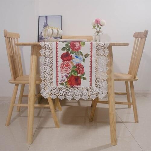 American Style Lovely Rose Printing Pure Polyester Modern Table Runner For Wedding Banquet Decor Cabinet Piano Cover Bed Flag