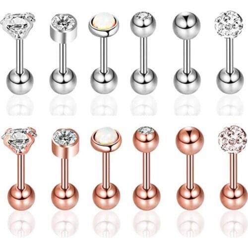 TIANCIFBYJS 16G Stainless Steel Ear Stud Piercing Tragus Barbell Studs Cartilage Earrings Wholesale Body Jewelry 100pcs 10 Sets