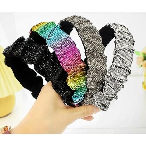 Luxury Full Crystal Wedding Crown Turban For Bridal Women Wide Weaving Style Colorful Black Headbands Clothing Hair Accessories