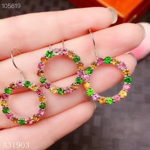 KJJEAXCMY boutique jewelry 925 sterling silver inlaid natural tourmaline gemstone female necklace pendant earrings set support t