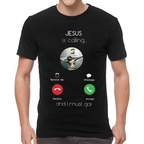 Funny Design Jesus Is Calling T-shirt Mens Fashion T Shirt Short Sleeve 100% Cotton Accept or Decline Christian Tshirt Tee Top