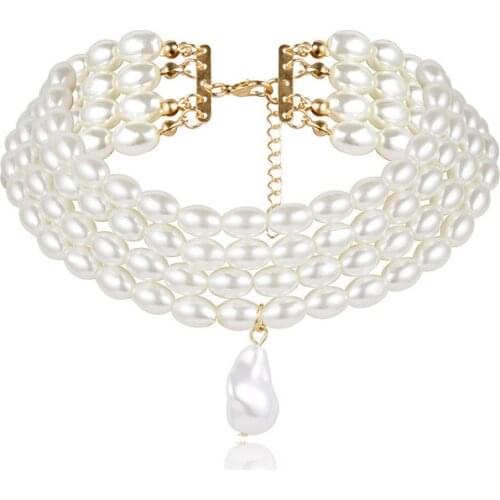 Lady Collar Fashion Pearl Bead Choker Necklace Korean Layered Pearl Necklace for Women Decoration on The Neck Female Mujer