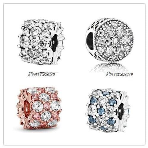 925 Sterling Silver Charm Pink & Clear Sparkle Charm Bead Fit Women Pandora Bracelet & Necklace Diy Jewelry