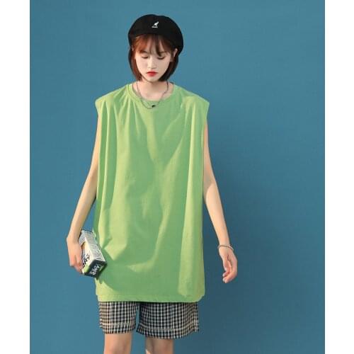 2021 Summer Solid Color Vest Women Loose Large Size Sports Vest Outer Wear Trendy Brand Trend Sleeveless T-shirt