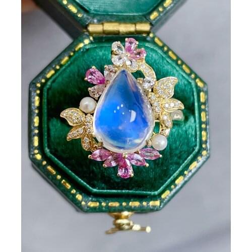 LR712 Fine Jewelry 18K Gold AU750 Sri Lanka Origin Natural Moonstone Gemstone 5ct Females Rings for Women Fine Rings