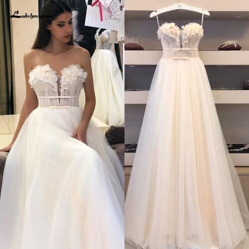 Off Shoulder Floral Wedding Dress A Line 2020 Robe Sexy Bridal Gowns Vestidos Simple Tulle Beach Wedding Dresses Custom Made