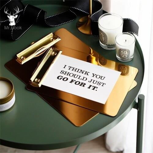 Nordic Style Gold Stainless Steel Menu Folder Document File Folder A4/b5/a5 Board Clip Student Stationery Writing Hard Board