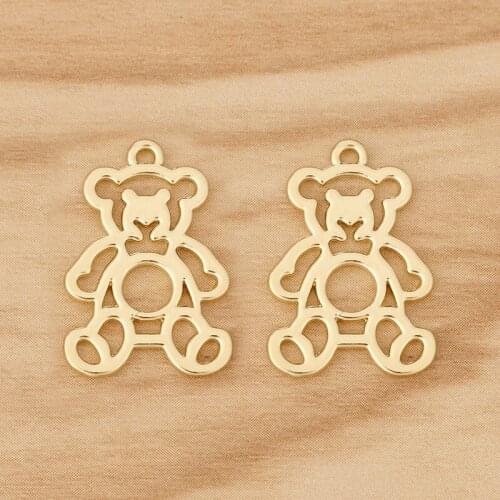 10 Pieces Gold Tone Hollow Cute Bear Charms Pendants 2 Sided for Earrings Necklace Jewellery Making Accessories 24x17mm