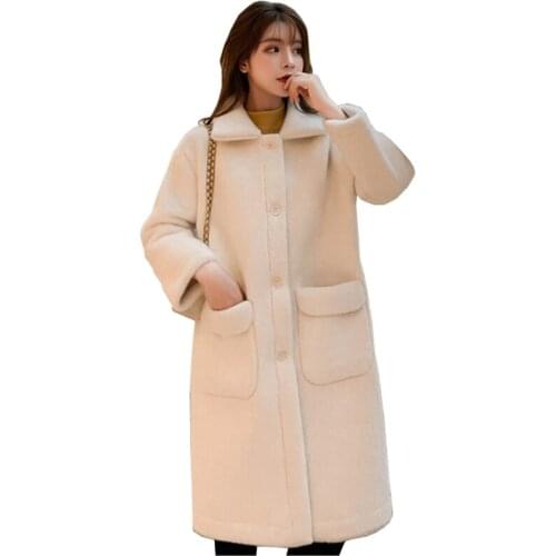 2020 Fashion Thicken Mink Cashmere Coat Women Autumn Winter Woolen Coat Warm Top Female Large size Long Plus velvet Jackets 3139