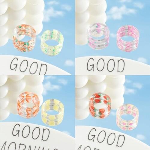2021 Trend Korea Fashion Fruit Resin Transparent Rings for Women Acrylic Girls Female Woman Rings Gift Jewellery Couple Ring Set